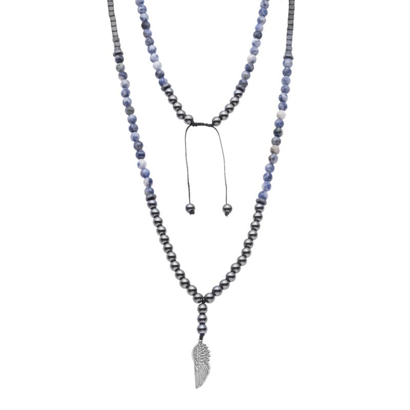 Κολιέ-Ροζάριο Unisex Senza Hematite  και  Sodalite Stones with Steel SSD5190-2