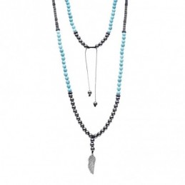 Κολιέ-Ροζάριο Unisex Senza Hematite  και  Turquoise Stones with Steel SSD5190-4