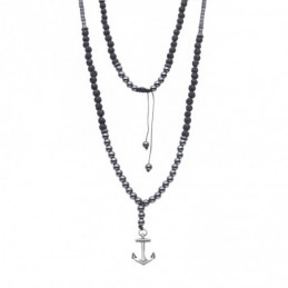 Κολιέ-Ροζάριο Unisex Senza Hematite  και  Lava Stones with Steel SSD5191-1