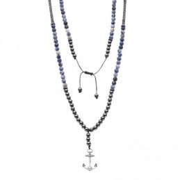 Κολιέ-Ροζάριο Unisex Senza Hematite  και  Sodalite Stones with Steel SSD5191-2