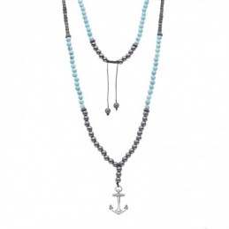 Κολιέ-Ροζάριο Unisex Senza Hematite  και  Turquoise Stones with Steel SSD5191-3