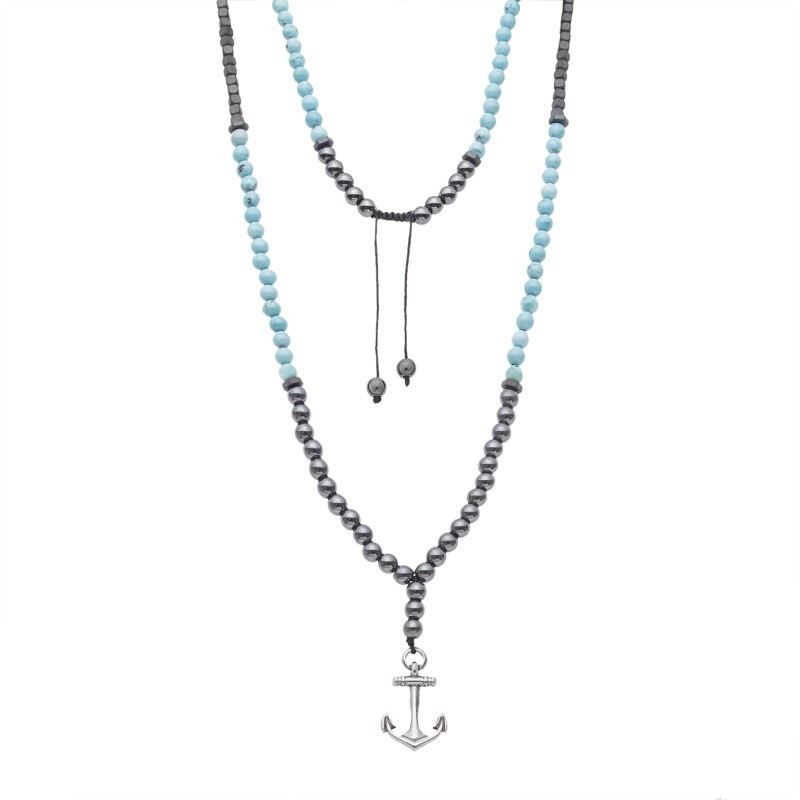 Κολιέ-Ροζάριο Unisex Senza Hematite  και  Turquoise Stones with Steel SSD5191-3