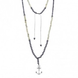 Κολιέ-Ροζάριο Unisex Senza Hematite  και  Aventurine Stones with Steel SSD5191-4