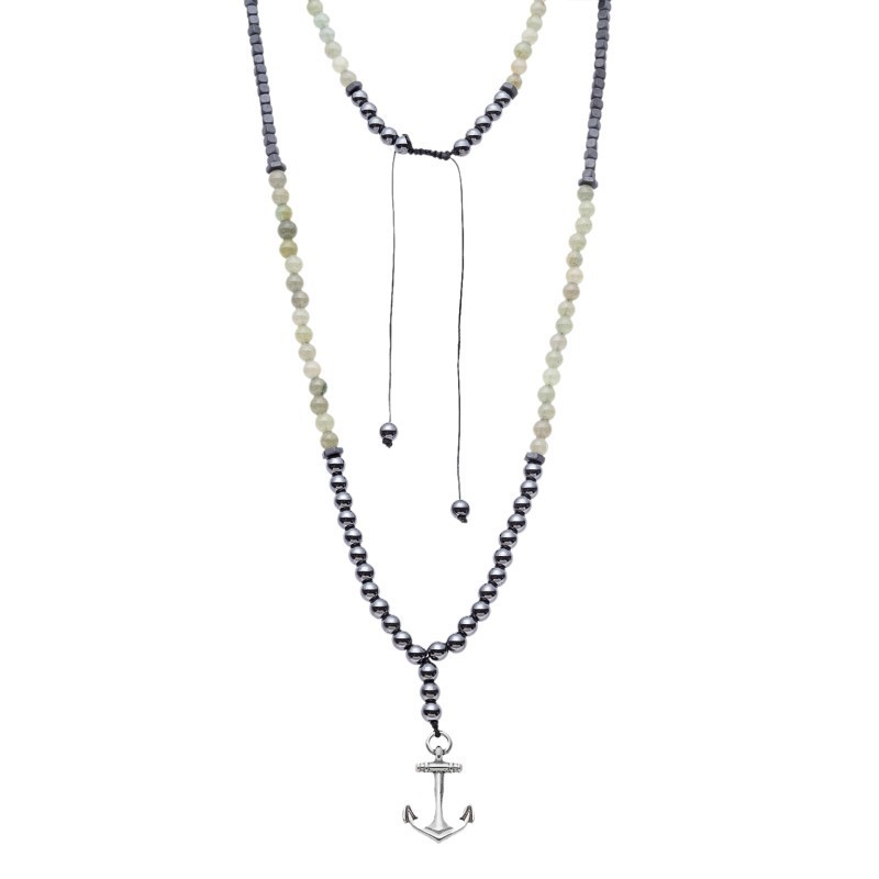 Κολιέ-Ροζάριο Unisex Senza Hematite  και  Aventurine Stones with Steel SSD5191-4