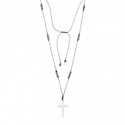 Κολιέ Unisex Senza Hematite  και  Sodalite Stones with Steel Cross SSD5192BL