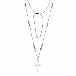 Κολιέ Unisex Senza Hematite  και  Aventurine Stones with Steel Cross SSD5192GN
