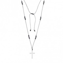 Κολιέ Unisex Senza Hematite  και  Lava Stones with Steel Cross SSD5192LV