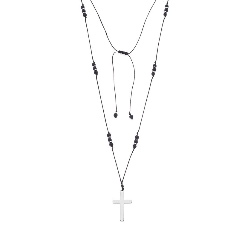Κολιέ Unisex Senza Hematite  και  Lava Stones with Steel Cross SSD5192LV