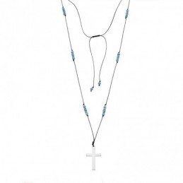 Κολιέ Unisex Senza Hematite  και  Turquoise Stones with Steel Cross SSD5192TQ