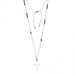 Κολιέ-Ροζάριο Unisex Senza Hematite Stones with Steel Cross SSD5193BL
