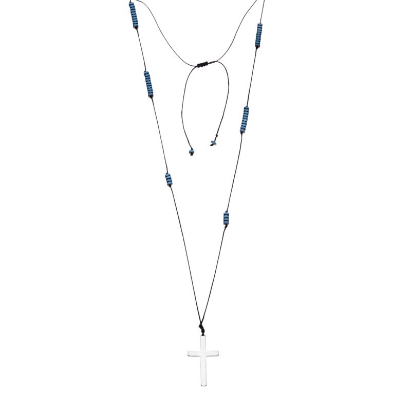 Κολιέ-Ροζάριο Unisex Senza Hematite Stones with Steel Cross SSD5193BL