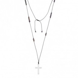 Κολιέ-Ροζάριο Unisex Senza Hematite Stones with Steel Cross SSD5193MU
