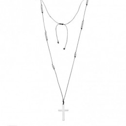 Κολιέ-Ροζάριο Unisex Senza Hematite Stones with Steel Cross SSD5193SR