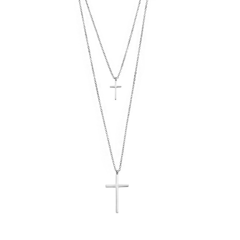 Κολιέ Μακρύ Διπλό Σταυρός SΕΝΖΑ Silver Stainless Steel SSD4350SR
