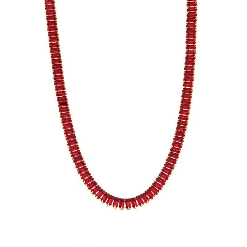 Κολιέ Γυναικείο SENZA με Κόκκινες Πέτρες από Επιχρυσωμένο Ατσάλι SSD4598GRD